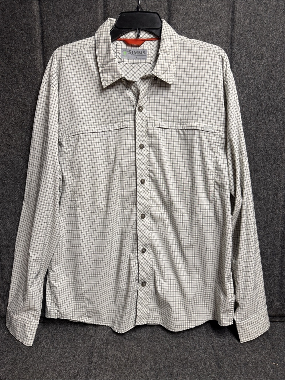Simms Men's Lightweight Check Shirt - White & Gray Grid